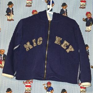 Vintage Disney Navy Blue Mickey Stich Style Zip Up Sweatshirt 24 Months NavyGold